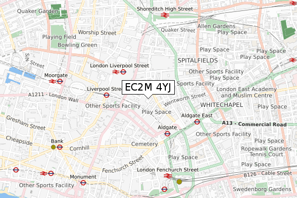 EC2M 4YJ map - small scale - OS Open Zoomstack (Ordnance Survey)