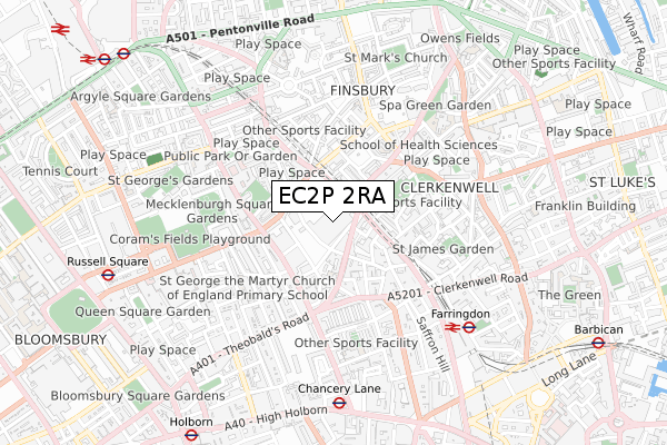EC2P 2RA map - small scale - OS Open Zoomstack (Ordnance Survey)