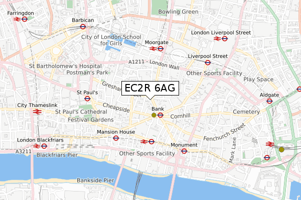 EC2R 6AG map - small scale - OS Open Zoomstack (Ordnance Survey)