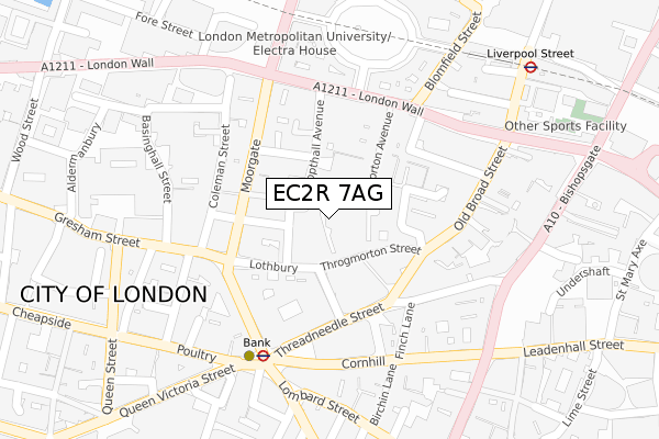 EC2R 7AG map - large scale - OS Open Zoomstack (Ordnance Survey)