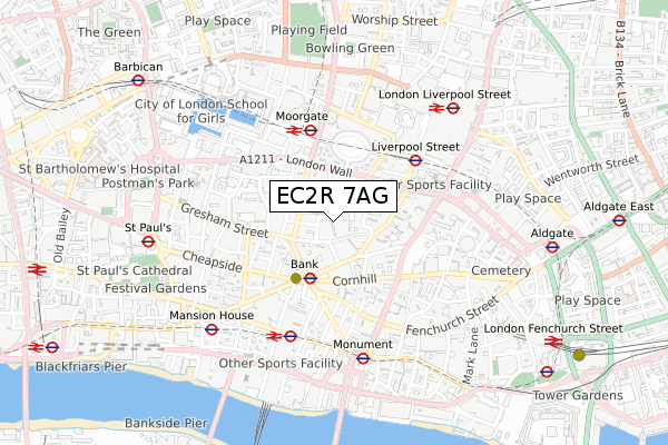 EC2R 7AG map - small scale - OS Open Zoomstack (Ordnance Survey)