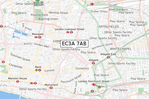 EC3A 7AB map - small scale - OS Open Zoomstack (Ordnance Survey)