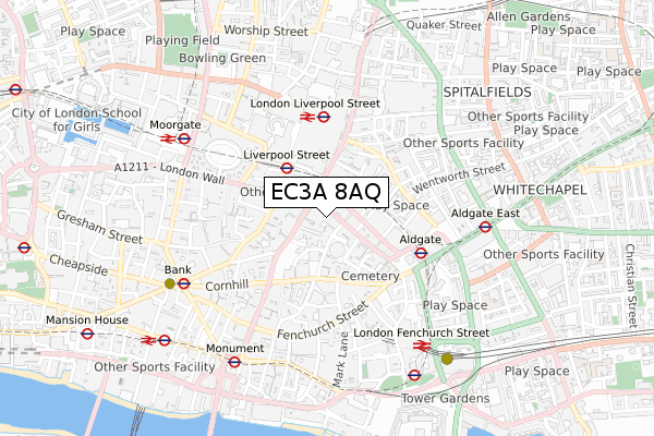 EC3A 8AQ map - small scale - OS Open Zoomstack (Ordnance Survey)