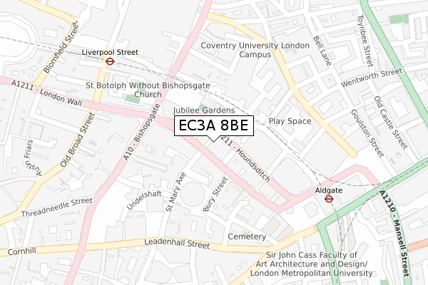 EC3A 8BE map - large scale - OS Open Zoomstack (Ordnance Survey)