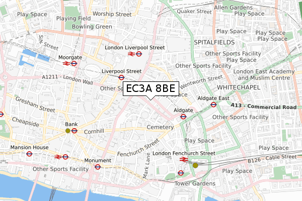 EC3A 8BE map - small scale - OS Open Zoomstack (Ordnance Survey) EC3A 8BE map - small scale - OS Open Zoomstack (Ordnance Survey)