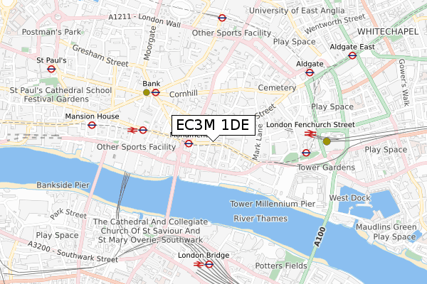 EC3M 1DE map - small scale - OS Open Zoomstack (Ordnance Survey)