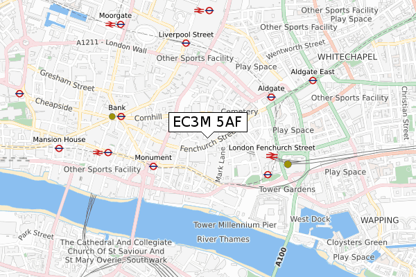 EC3M 5AF map - small scale - OS Open Zoomstack (Ordnance Survey)