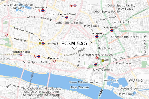 EC3M 5AG map - small scale - OS Open Zoomstack (Ordnance Survey)
