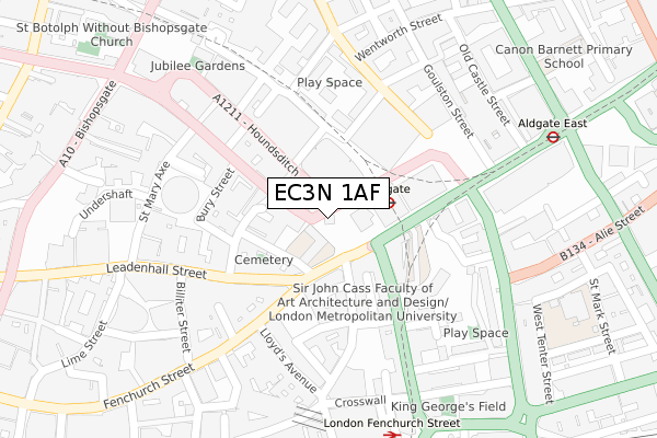 EC3N 1AF map - large scale - OS Open Zoomstack (Ordnance Survey)