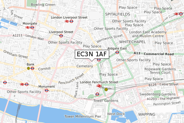 EC3N 1AF map - small scale - OS Open Zoomstack (Ordnance Survey)