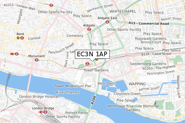 EC3N 1AP map - small scale - OS Open Zoomstack (Ordnance Survey)