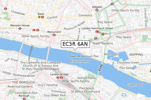 EC3R 6AN map - small scale - OS Open Zoomstack (Ordnance Survey)