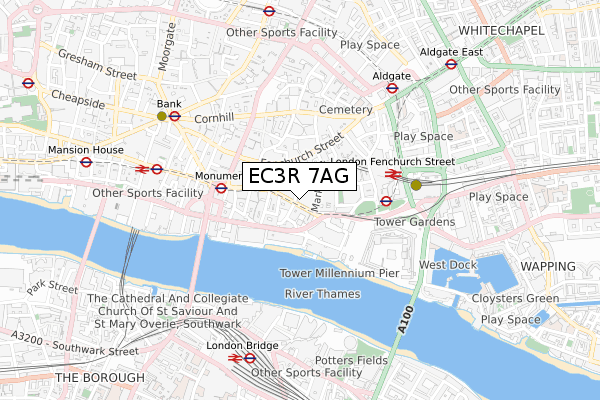 EC3R 7AG map - small scale - OS Open Zoomstack (Ordnance Survey)