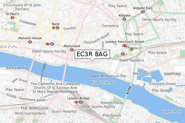 EC3R 8AG map - small scale - OS Open Zoomstack (Ordnance Survey)