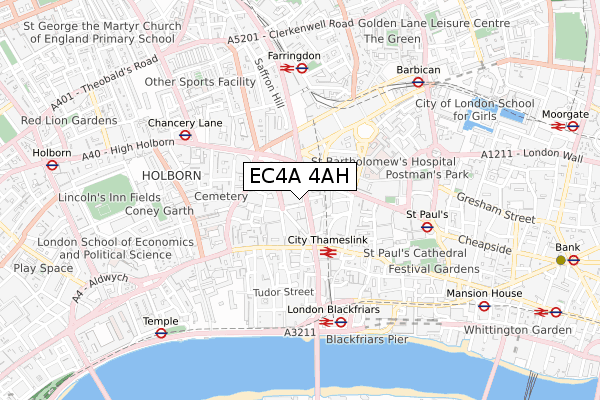 EC4A 4AH map - small scale - OS Open Zoomstack (Ordnance Survey)