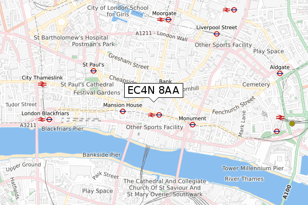 EC4N 8AA map - small scale - OS Open Zoomstack (Ordnance Survey)