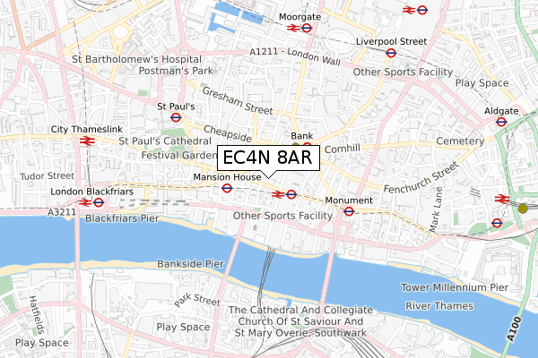 EC4N 8AR map - small scale - OS Open Zoomstack (Ordnance Survey)