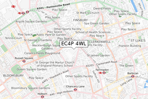 EC4P 4WL map - small scale - OS Open Zoomstack (Ordnance Survey)