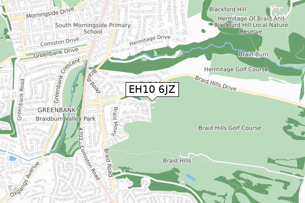 EH10 6JZ map - small scale - OS Open Zoomstack (Ordnance Survey)