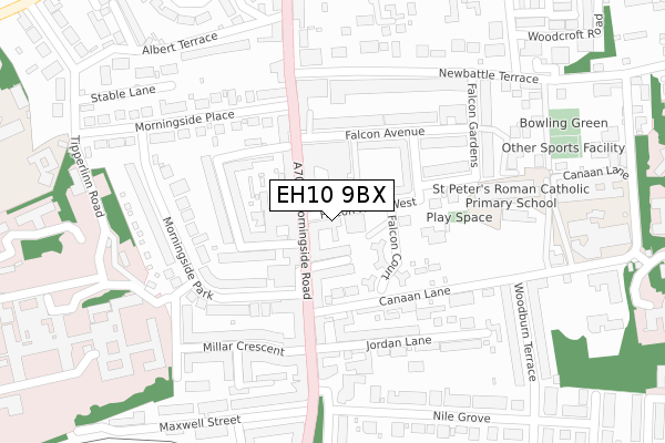 EH10 9BX map - large scale - OS Open Zoomstack (Ordnance Survey)