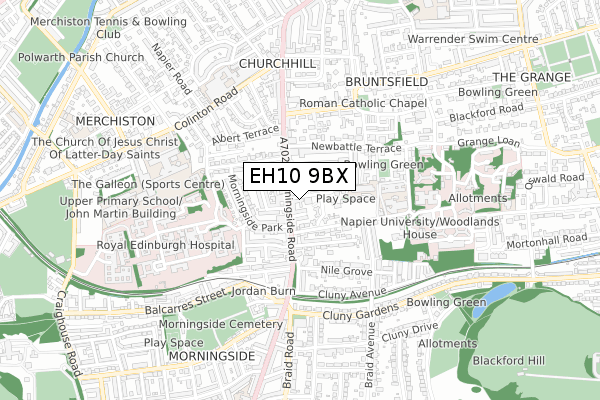 EH10 9BX map - small scale - OS Open Zoomstack (Ordnance Survey)