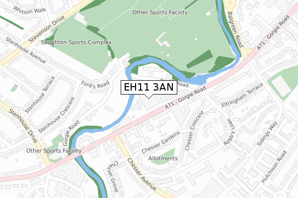 EH11 3AN map - large scale - OS Open Zoomstack (Ordnance Survey)