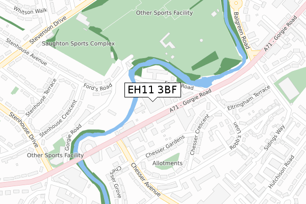 EH11 3BF map - large scale - OS Open Zoomstack (Ordnance Survey)