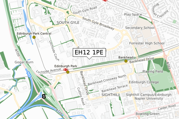 EH12 1PE map - small scale - OS Open Zoomstack (Ordnance Survey)