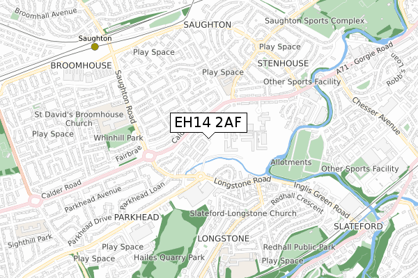 EH14 2AF map - small scale - OS Open Zoomstack (Ordnance Survey)