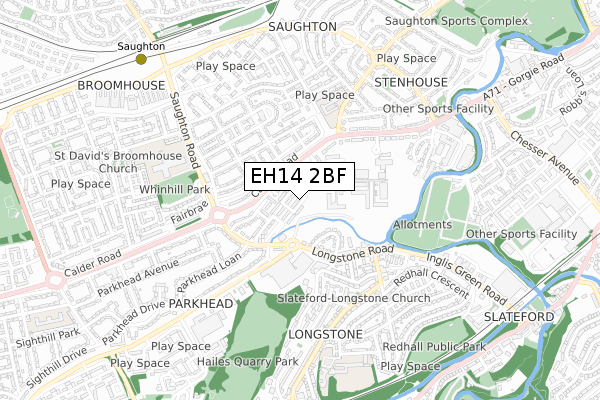 EH14 2BF map - small scale - OS Open Zoomstack (Ordnance Survey)