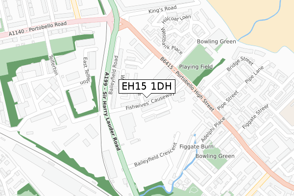EH15 1DH map - large scale - OS Open Zoomstack (Ordnance Survey)
