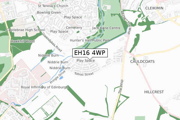 EH16 4WP map - small scale - OS Open Zoomstack (Ordnance Survey)