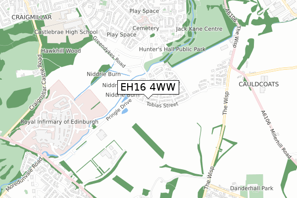 EH16 4WW map - small scale - OS Open Zoomstack (Ordnance Survey)