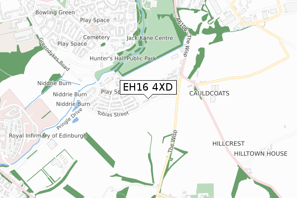 EH16 4XD map - small scale - OS Open Zoomstack (Ordnance Survey)