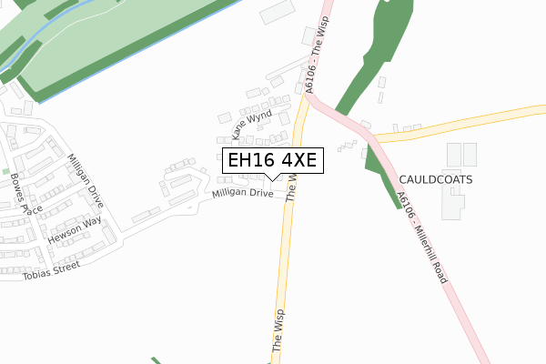 EH16 4XE map - large scale - OS Open Zoomstack (Ordnance Survey)
