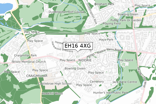 EH16 4XG map - small scale - OS Open Zoomstack (Ordnance Survey)