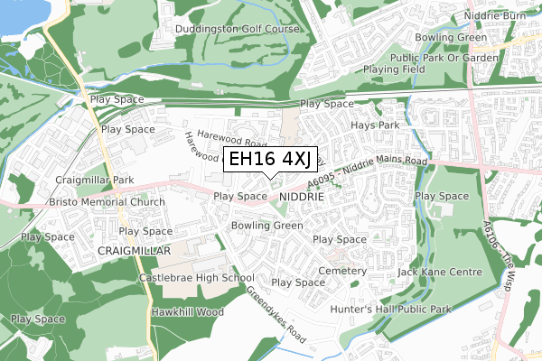EH16 4XJ map - small scale - OS Open Zoomstack (Ordnance Survey)