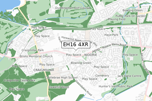 EH16 4XR map - small scale - OS Open Zoomstack (Ordnance Survey)