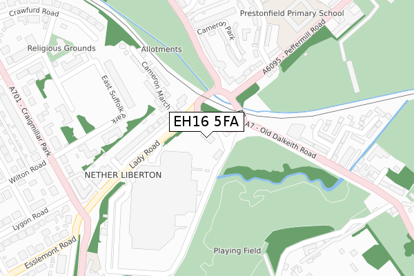 EH16 5FA map - large scale - OS Open Zoomstack (Ordnance Survey)