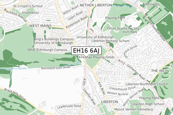 EH16 6AJ map - small scale - OS Open Zoomstack (Ordnance Survey) EH16 6AJ map - small scale - OS Open Zoomstack (Ordnance Survey)