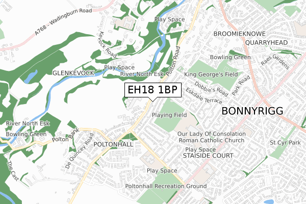 EH18 1BP map - small scale - OS Open Zoomstack (Ordnance Survey)
