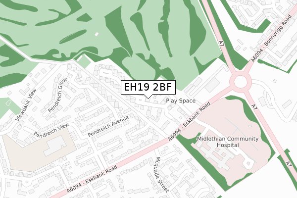 EH19 2BF map - large scale - OS Open Zoomstack (Ordnance Survey)