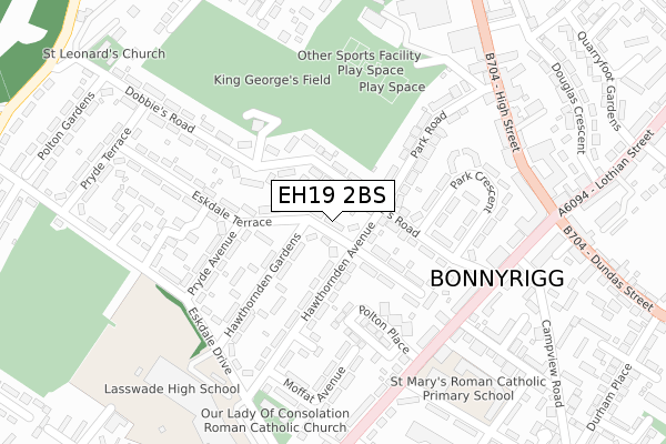 EH19 2BS map - large scale - OS Open Zoomstack (Ordnance Survey)