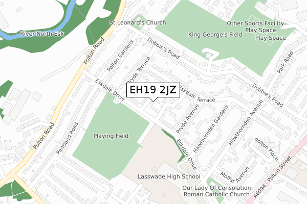 EH19 2JZ map - large scale - OS Open Zoomstack (Ordnance Survey)