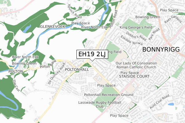 EH19 2LJ map - small scale - OS Open Zoomstack (Ordnance Survey)