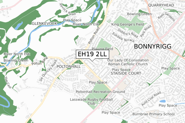 EH19 2LL map - small scale - OS Open Zoomstack (Ordnance Survey) EH19 2LL map - small scale - OS Open Zoomstack (Ordnance Survey)