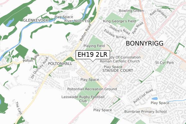 EH19 2LR map - small scale - OS Open Zoomstack (Ordnance Survey)