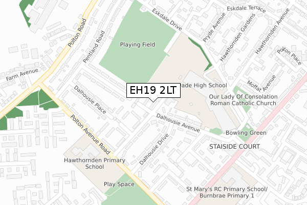 EH19 2LT map - large scale - OS Open Zoomstack (Ordnance Survey)