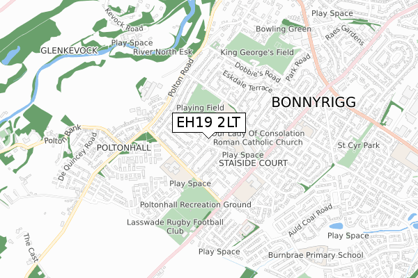 EH19 2LT map - small scale - OS Open Zoomstack (Ordnance Survey)