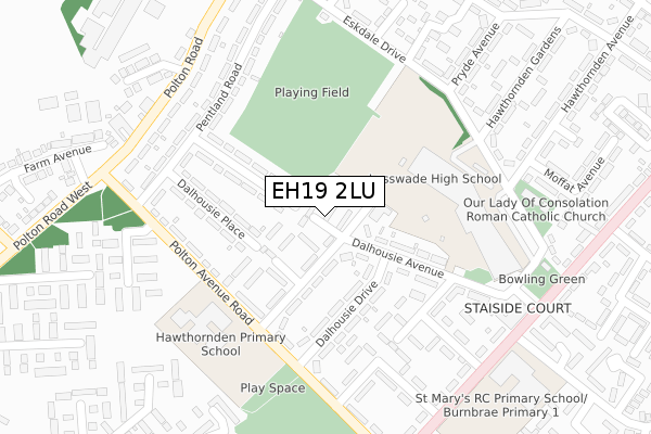 EH19 2LU map - large scale - OS Open Zoomstack (Ordnance Survey)